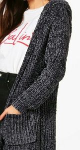 Charcoal cable knit chenille cardigan